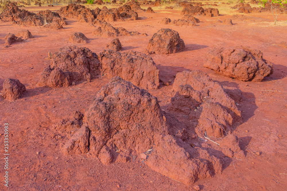 Fototapeta premium Scenery of Red ground in iron ore in Kanchanaburi Thailand.