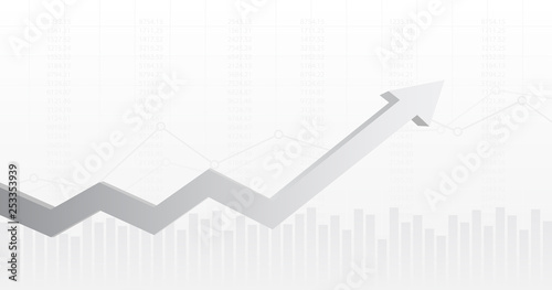 Widescreen abstract financial chart with 3d uptrend line graph arrow in stock market on gradient white color background