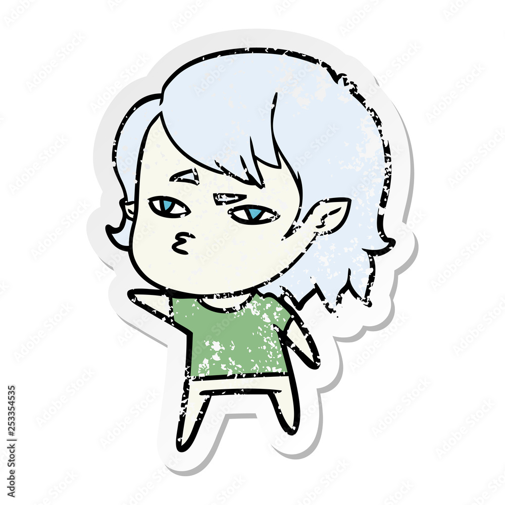 distressed sticker of a cartoon vampire girl distressed sticker of a cartoon vampire girl