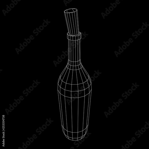 Wine bottle. Model wireframe low poly mesh vector illustration