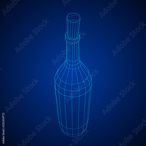 Wine bottle. Model wireframe low poly mesh vector illustration