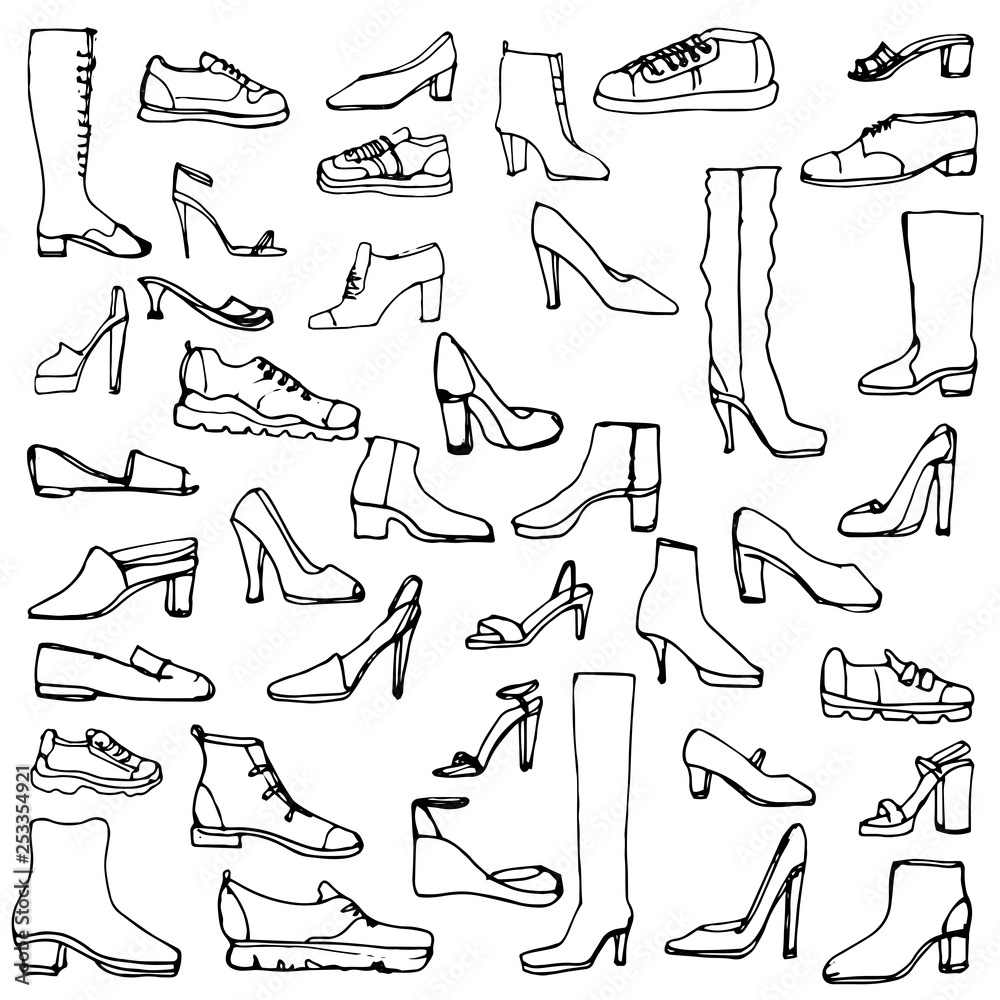 sketch of shoes and boots