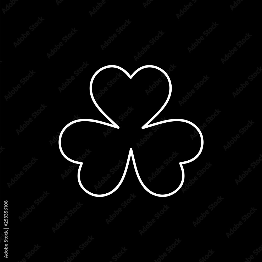 Flat line monochrome clover leaf sign for web sites and apps. Minimal simple black and white clover leaf sign. Isolated vector white clover leaf sign on black background. Flat line monochrome clover leaf sign for web sites and apps. Minimal simple black and white clover leaf sign. Isolated vector white clover leaf sign on black background.