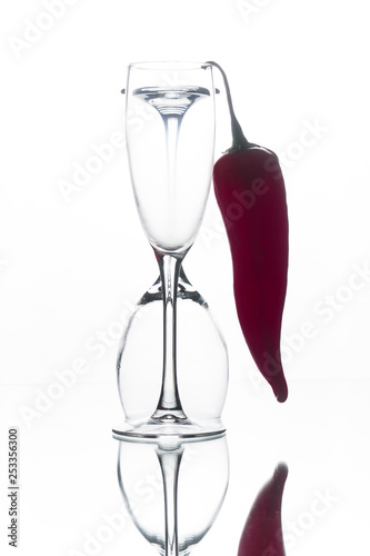 glass and red pepper. glass podsvechenyj glass beautiful 