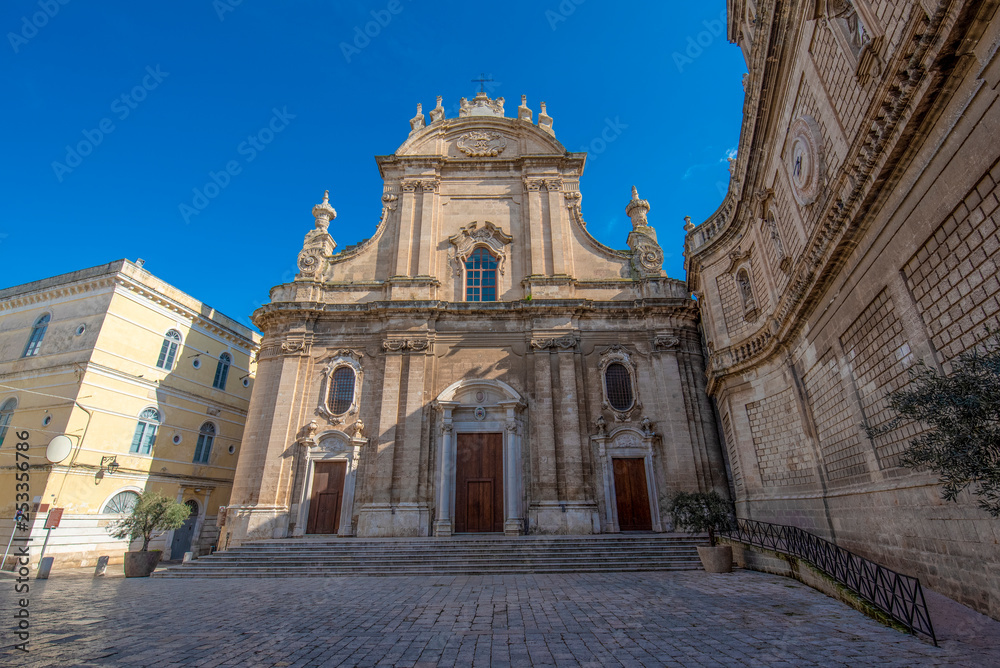 Fototapeta premium Cathedral Maria Santissima della Madia (Basilica Cattedrale Maria Santissima della Madia) in old town Monopoli, Puglia, Italy . Region of Apulia