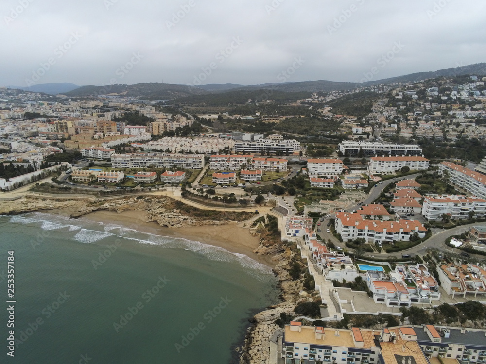 Obraz premium Sitges by Drone. Aiguadolc harbor. Barcelona. Spain. Aerial photo