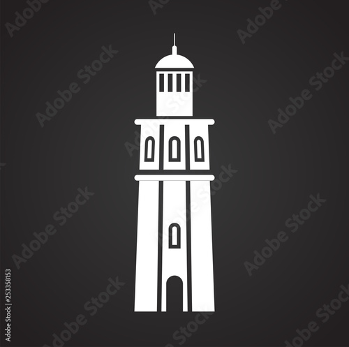 Lighthouse icon on background for graphic and web design. Simple vector sign. Internet concept symbol for website button or mobile app.