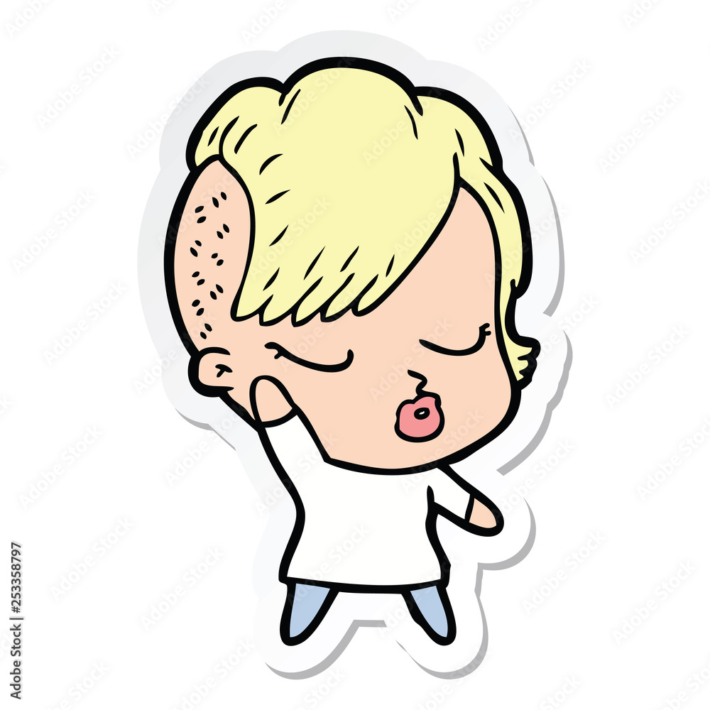 sticker of a cartoon pretty hipster girl sticker of a cartoon pretty hipster girl