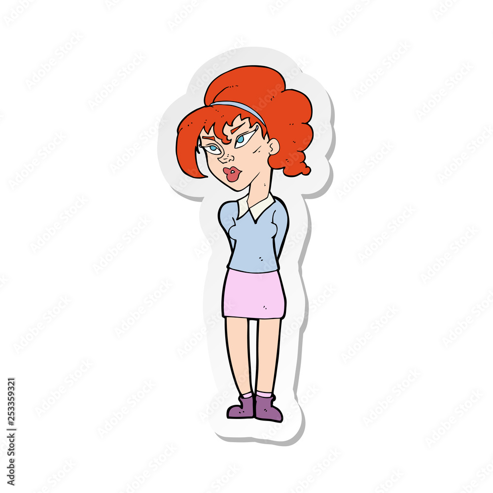 sticker of a cartoon pretty girl tilting head sticker of a cartoon pretty girl tilting head