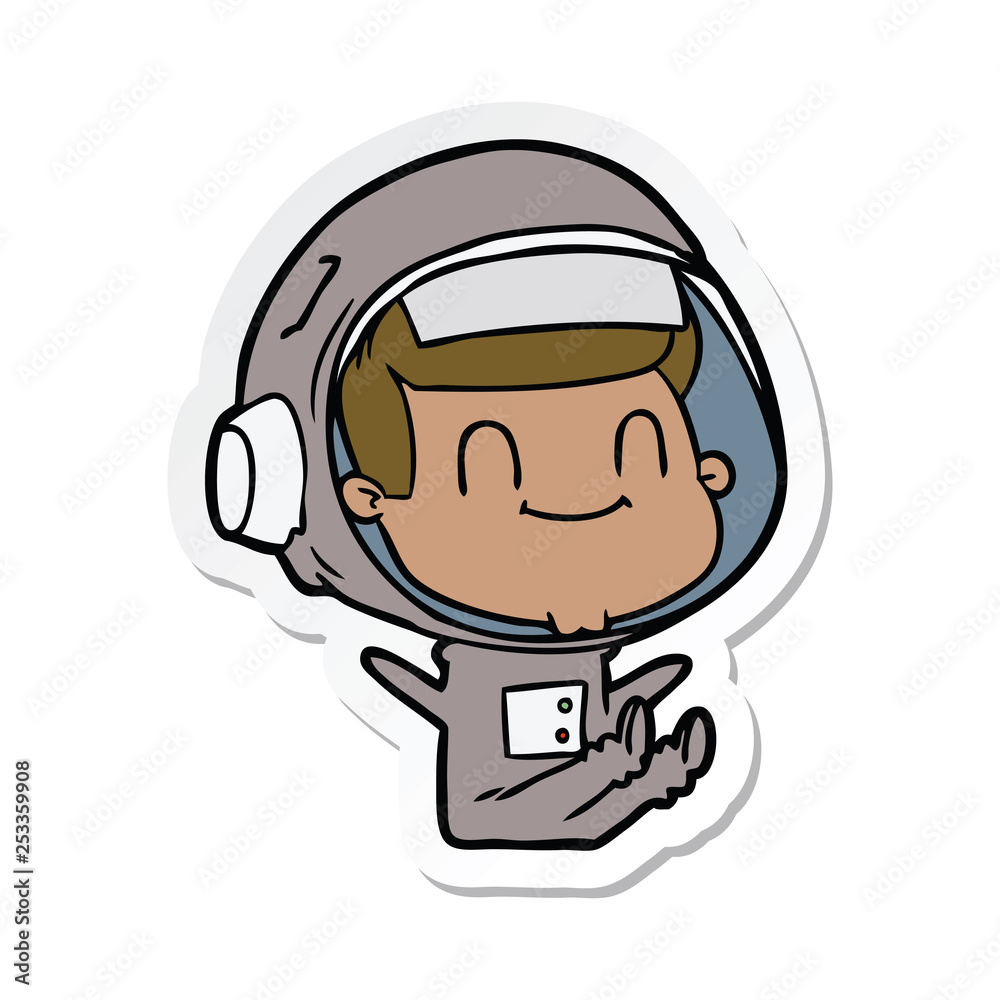 sticker of a happy cartoon astronaut man