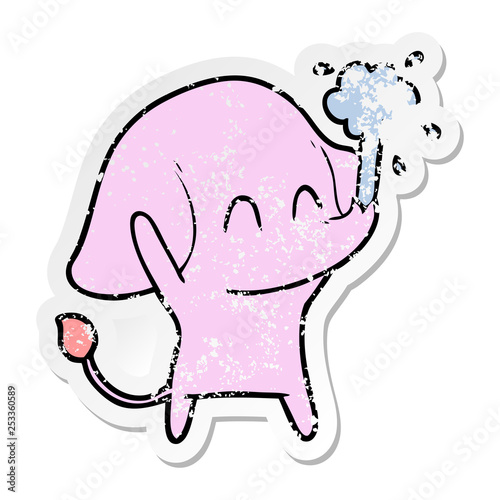 distressed sticker of a cute cartoon elephant spouting water