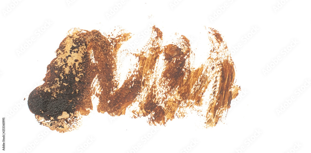 Fototapeta premium Stain isolated on white background. Realistic texture watercolor grunge brush. Dark brown mark, watercolour drawing