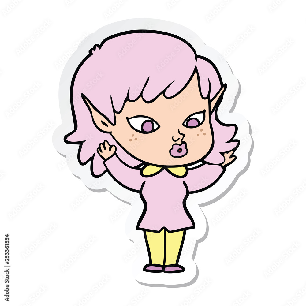 sticker of a pretty cartoon elf girl sticker of a pretty cartoon elf girl