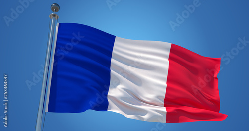 France flag in the wind against clear blue sky, 3d illustration photo