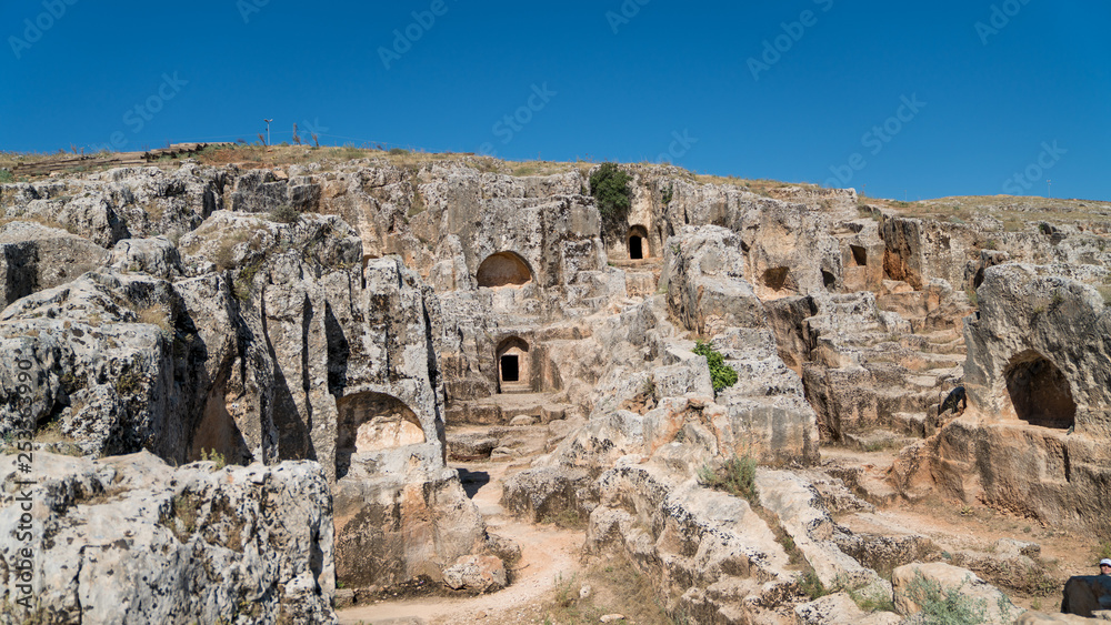 Perre is an ancient city with approximately 200 cave tombs and a settlement place in Adiyaman, Turkey