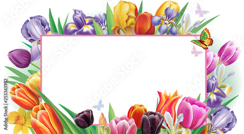 Banner with multicolor spring flowers
