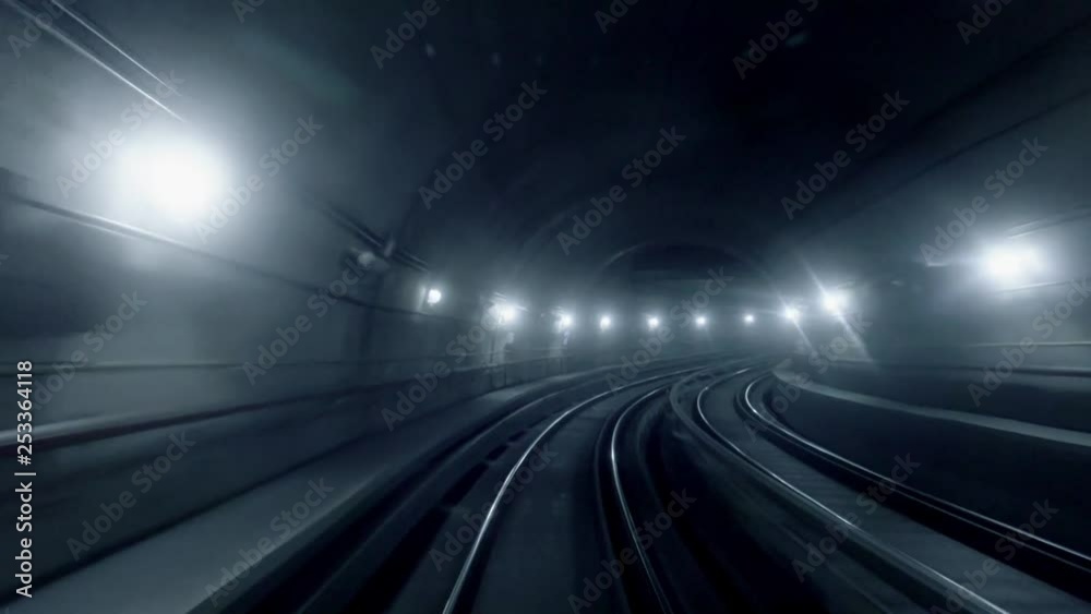 Subway train makes a curve Subway train makes a curve