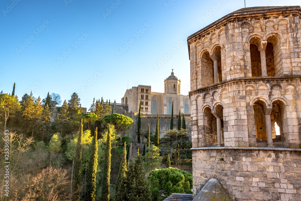 Naklejka premium Historic Tower and Girona Cathedral