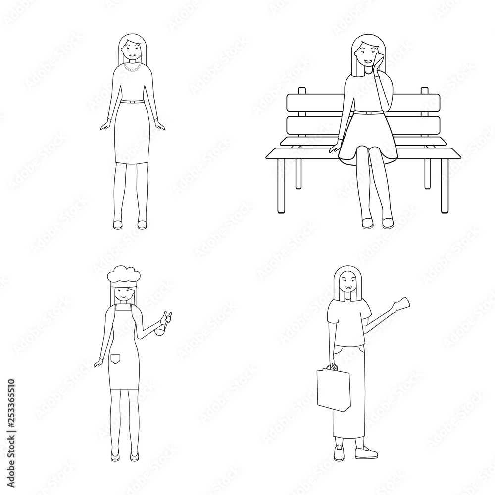 Vector illustration of posture and mood logo. Collection of posture and female stock symbol for web. Vector illustration of posture and mood logo. Collection of posture and female stock symbol for web.