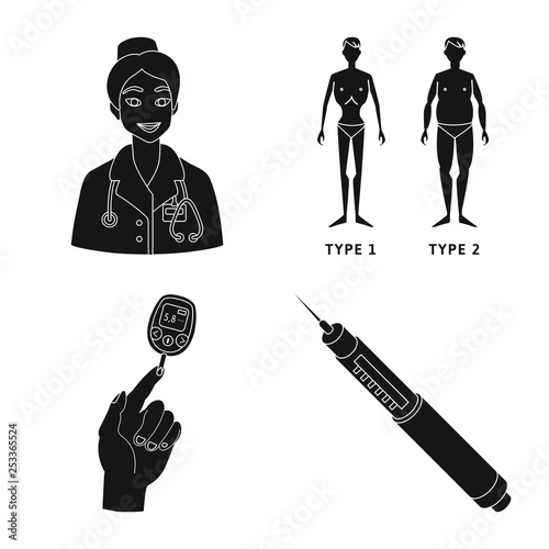 Vector illustration of healthcare and medicine icon. Collection of healthcare and diabetes vector icon for stock.