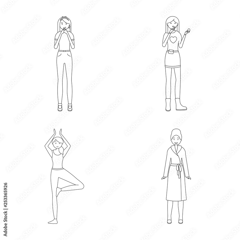 Isolated object of posture and mood logo. Set of posture and female stock vector illustration. Isolated object of posture and mood logo. Set of posture and female stock vector illustration.