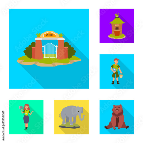 Vector illustration of safari and animal sign. Set of safari and fun stock vector illustration.
