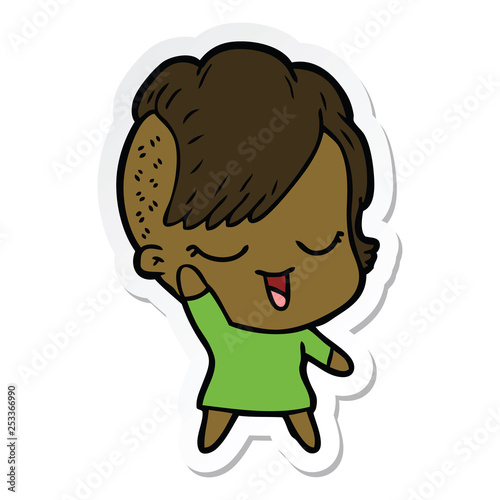 sticker of a happy cartoon girl