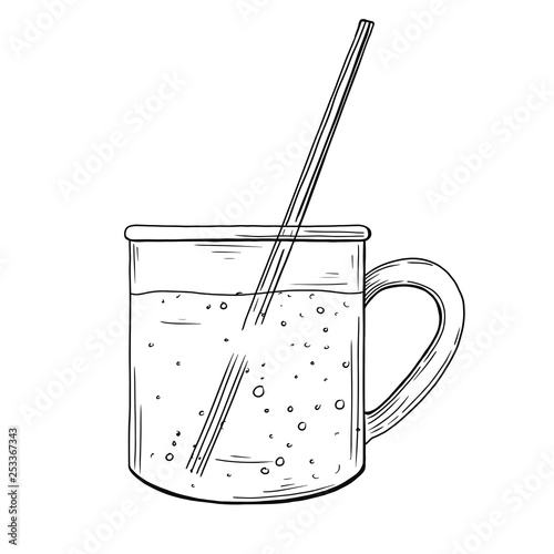 Drink in a transparent cup with straws. Vector