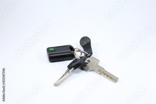 key with ring and chip for door, isolated on white background