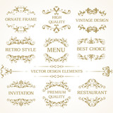 Vector set of vintage elegant decorative ornamental page decoration frames borders calligraphic design elements for invitation, 