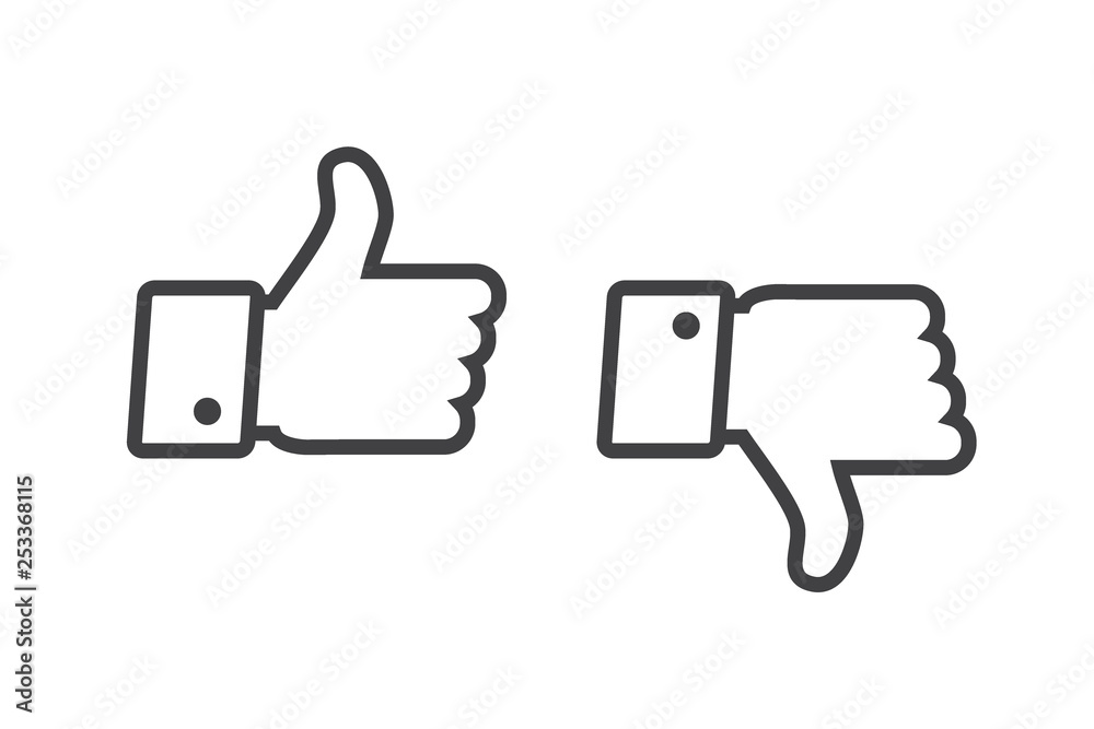 Thumb up and thumb down icons set isolated on a white background Thumb up and thumb down icons set isolated on a white background