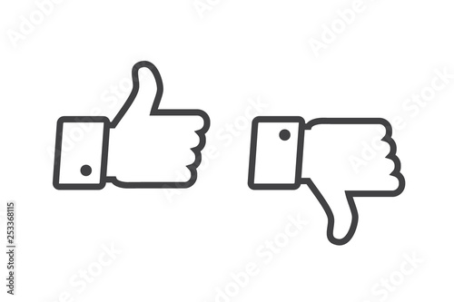 Thumb up and thumb down icons set isolated on a white background