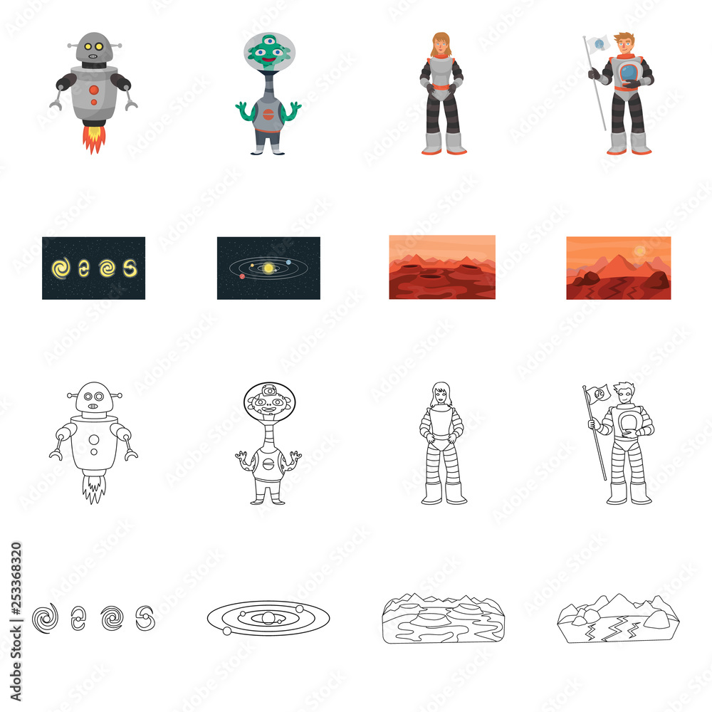 Vector illustration of astronomy and technology icon. Set of astronomy and sky vector icon for stock. Vector illustration of astronomy and technology icon. Set of astronomy and sky vector icon for stock.