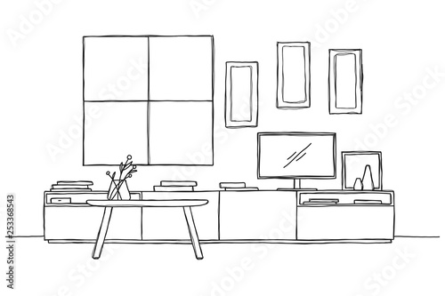 Sketch the wall under the TV. Vector