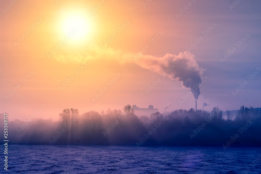 Obraz premium environmental pollution. environmental problems. smoke from the chimney.