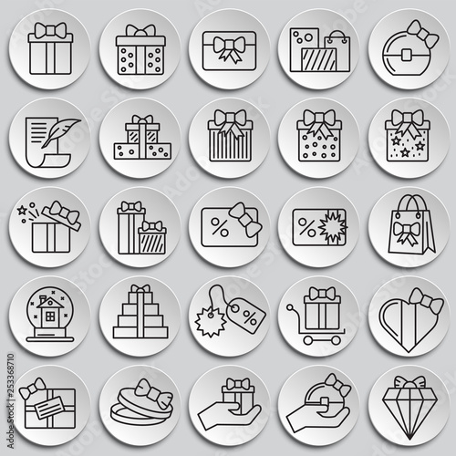 Gifts line icons set on plates background for graphic and web design. Simple vector sign. Internet concept symbol for website button or mobile app.