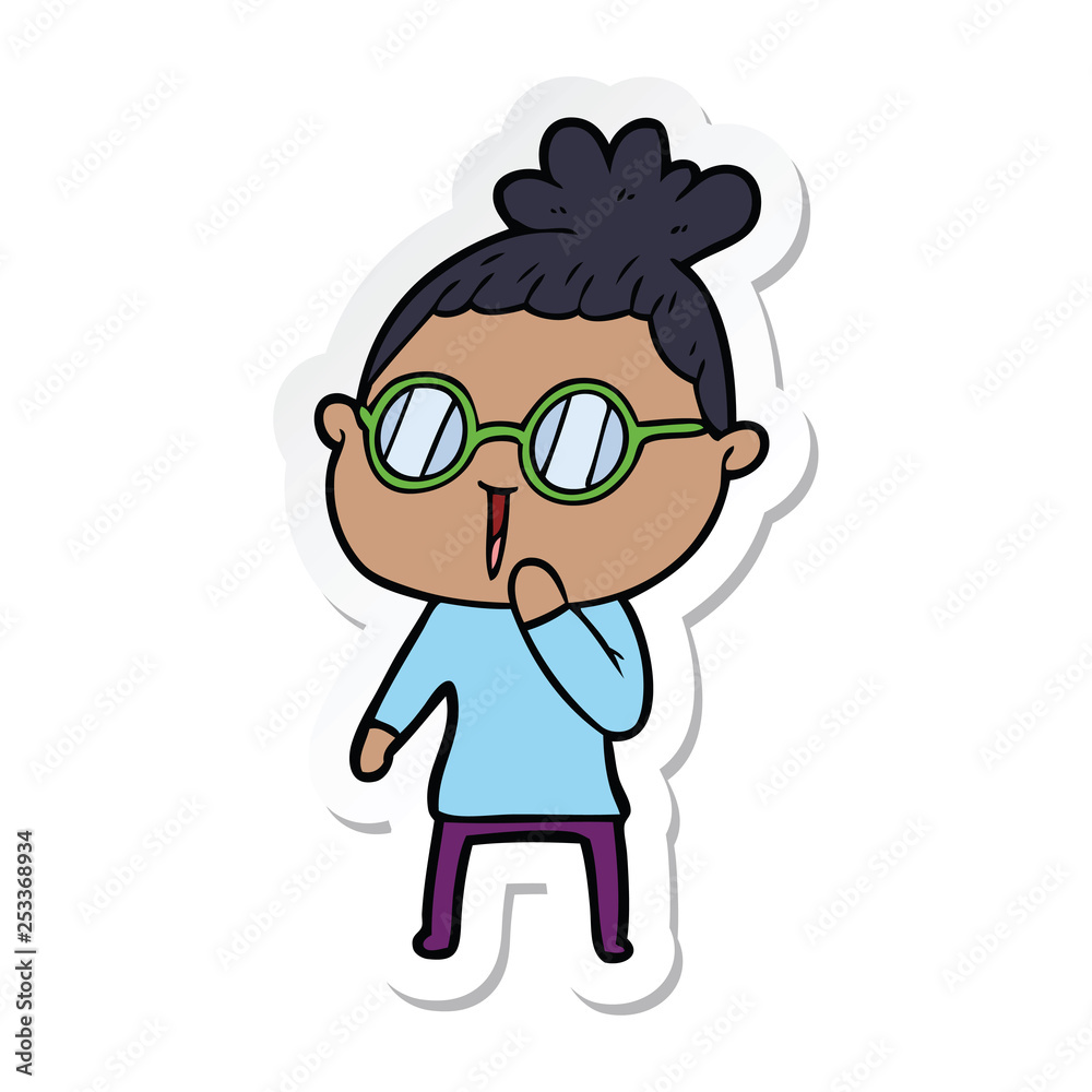 sticker of a cartoon woman wearing spectacles sticker of a cartoon woman wearing spectacles