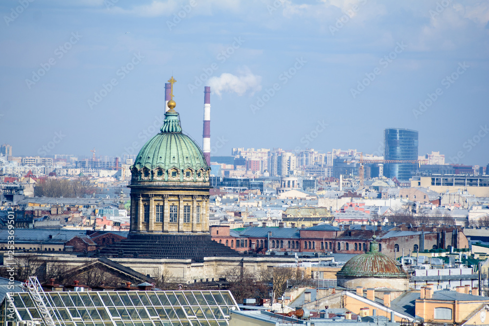 Naklejka premium View of buildings, streets, bridges, rivers and canals of St. Petersburg, Russia.