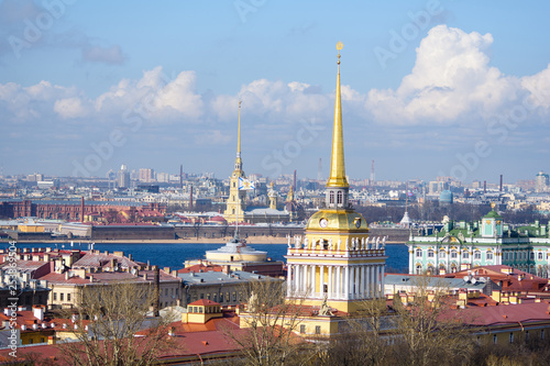 View of buildings  streets  bridges  rivers and canals of St. Petersburg  Russia.