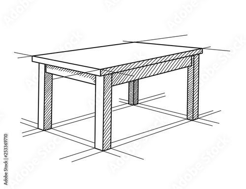 Realistic sketch of the table in perspective. Vector