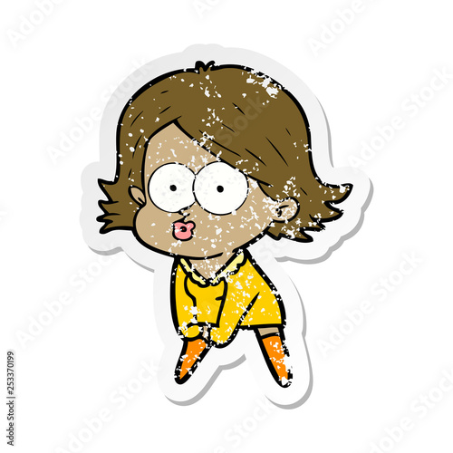 distressed sticker of a cartoon girl pouting