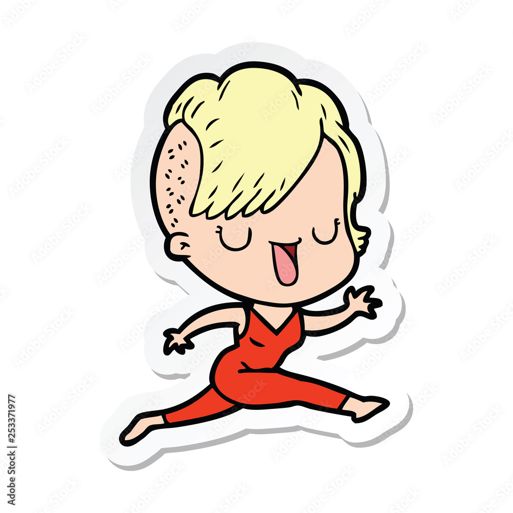 sticker of a cute cartoon girl with hipster haircut sticker of a cute cartoon girl with hipster haircut