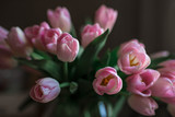 A bouquet of spring beautiful flowers. Fresh Pink tulips.