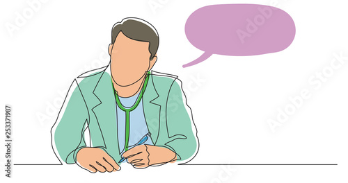 one line vector drawing of hospital doctor listening carefully making notes during meeting