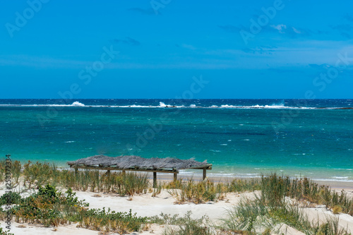 Stormy coast at the Indian Ocean next to Gregory in Western Australia with dunes in the foreground