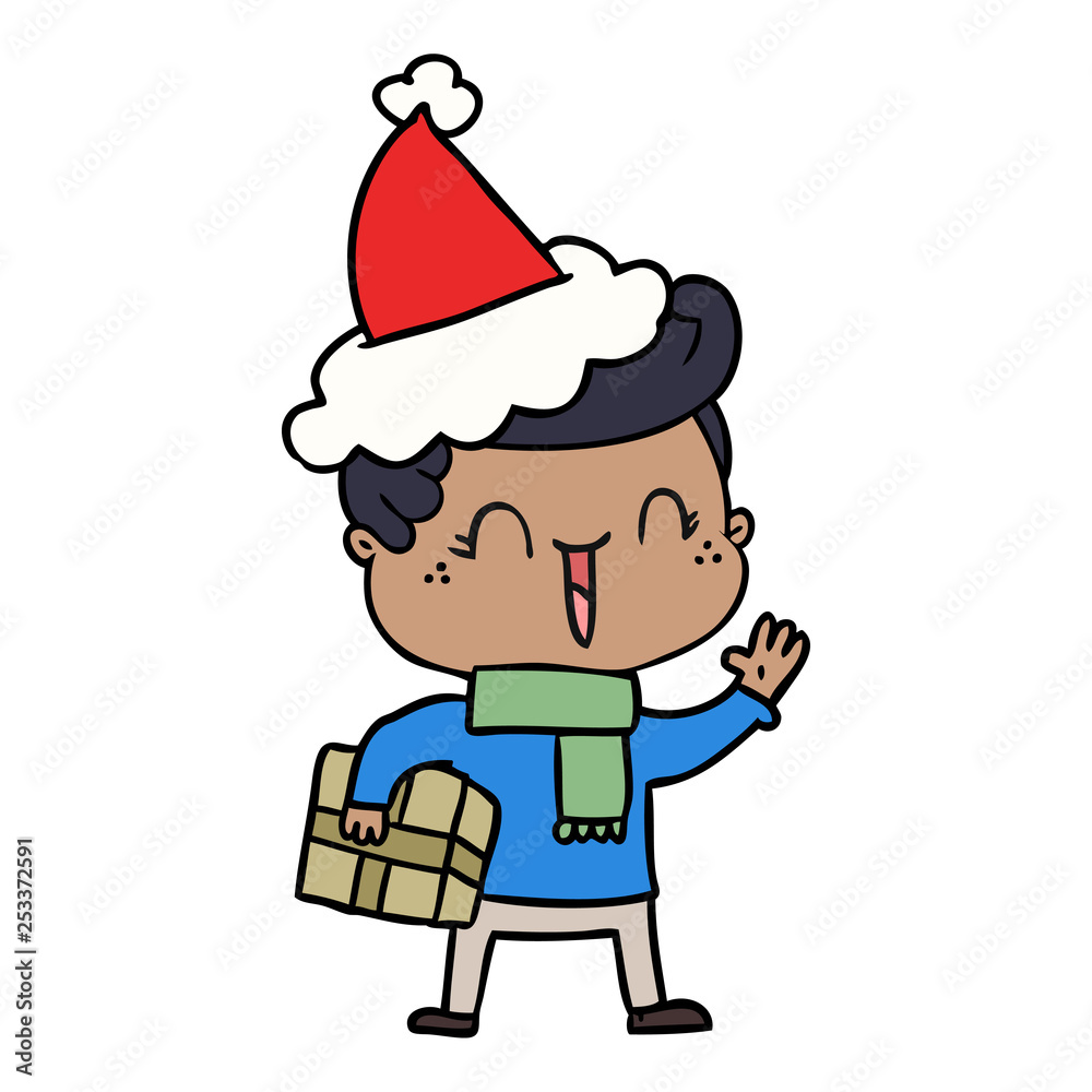 line drawing of a laughing boy wearing santa hat line drawing of a laughing boy wearing santa hat
