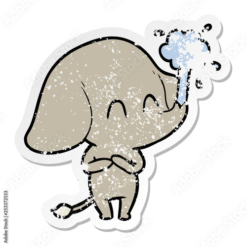 distressed sticker of a cute cartoon elephant spouting water