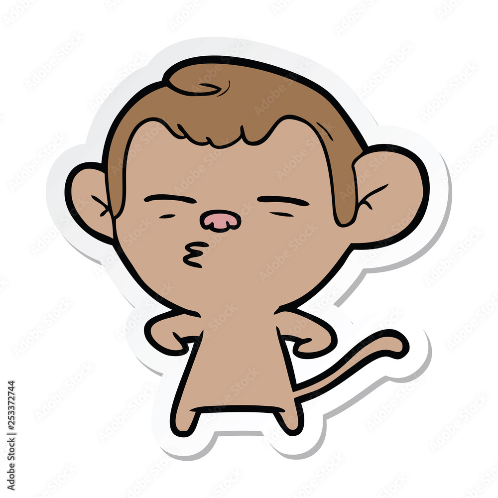 sticker of a cartoon suspicious monkey