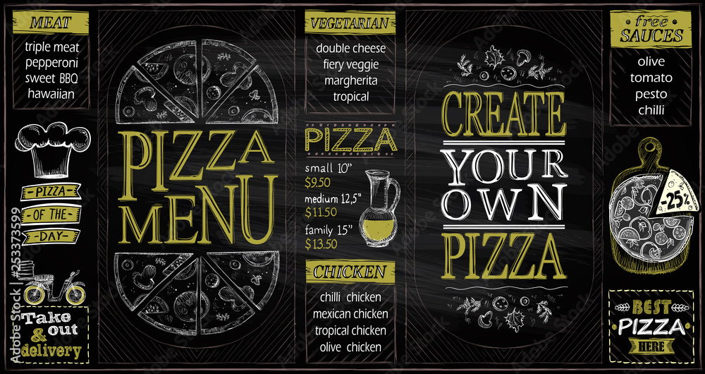 Pizza menu list chalkboard set