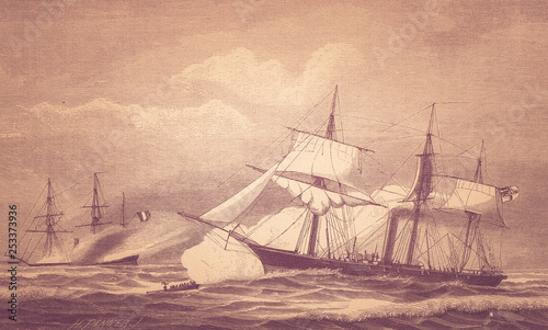 The battle - Illustration, Germany, 1880-1889, 19th Century, 19th Century Style, warship
